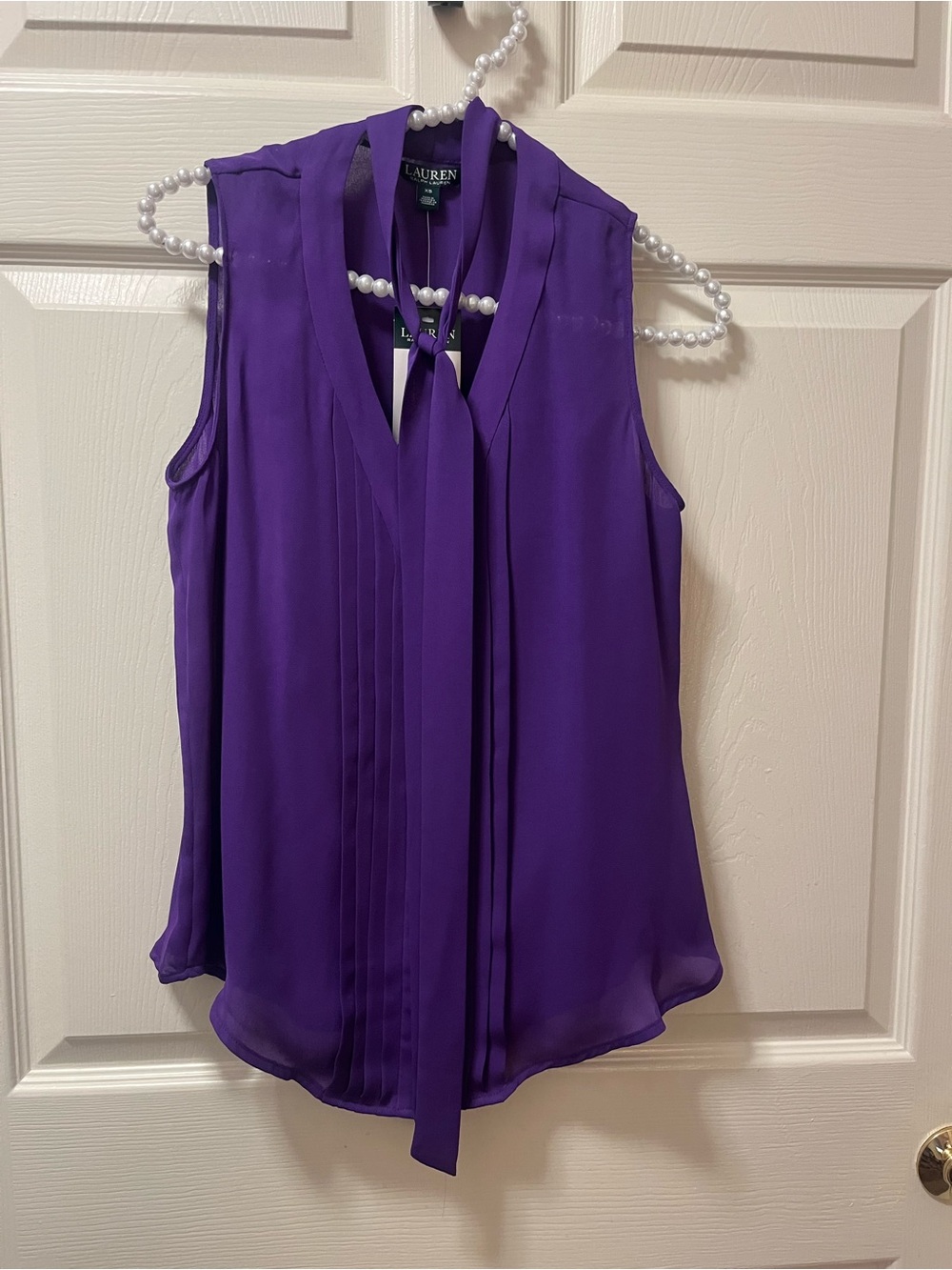 Lauren Ralph Lauren Purple Sleeveless Tie-Neck Blouse with camisole Size XS NWT